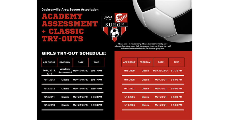 2023-24 Academy + Classic Girls Tryout information 