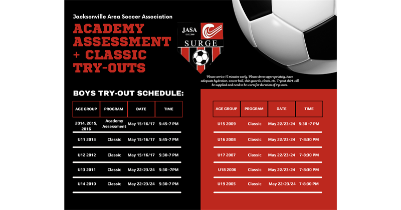 2023-24 Academy + Classic Boys Tryout information 